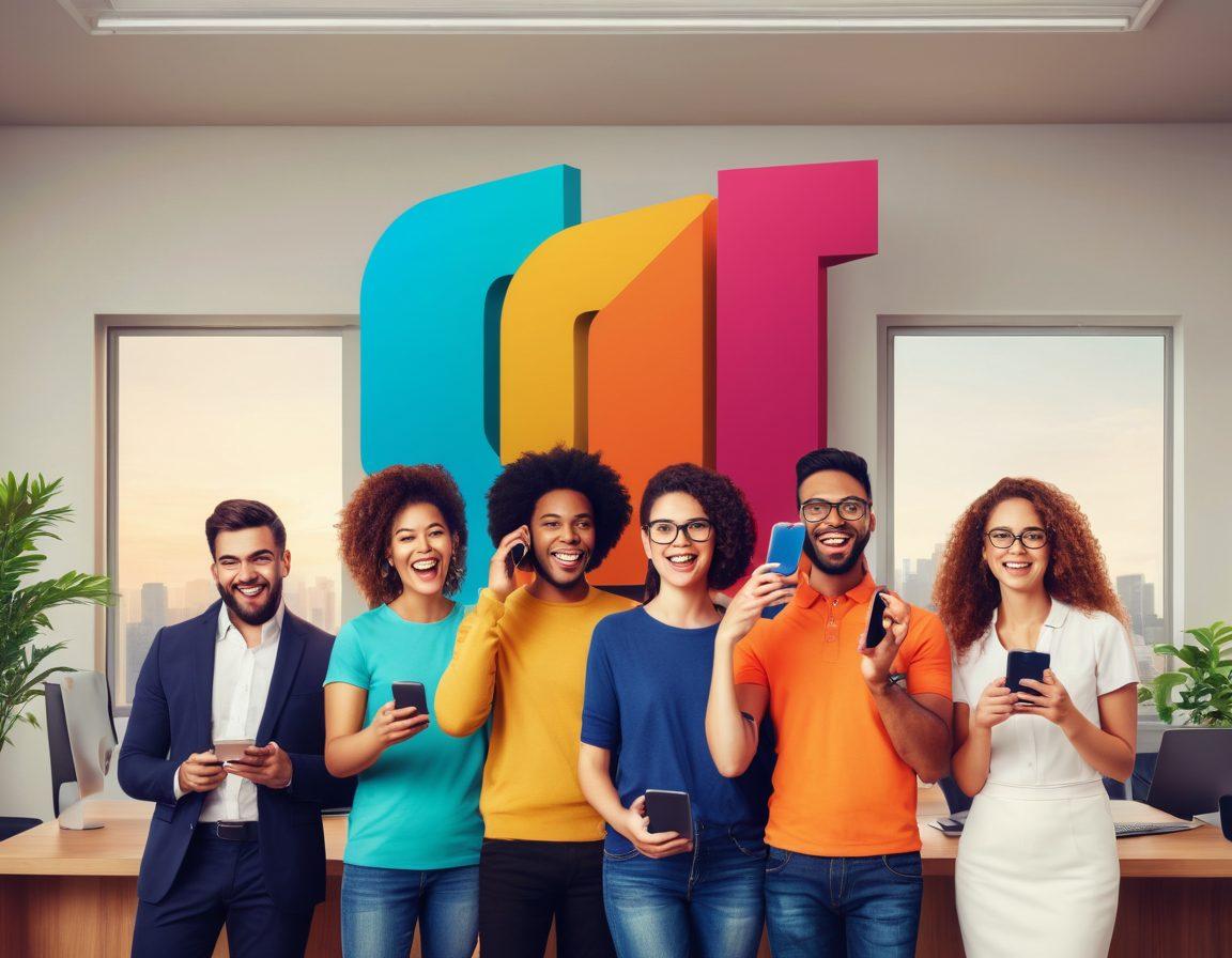 A diverse group of people holding their smartphones, with a giant 'Do Not Call' icon in the background. The group is depicted as relieved and happy, symbolizing successful telemarketing prevention. The background features a modern home and office setting to show versatility. vector art. vibrant colors.